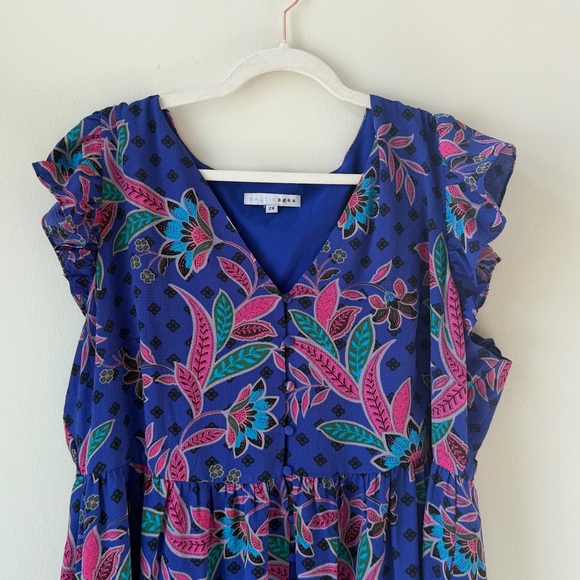 Baltic Born Plus Size 2X Biscayne Maxi Dress in Rayanne Indigo Print Ruffle Blue - Picture 6 of 11